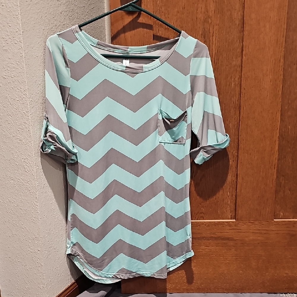 Fashionomics Mint and Gray Chevron Long Sleeve Top